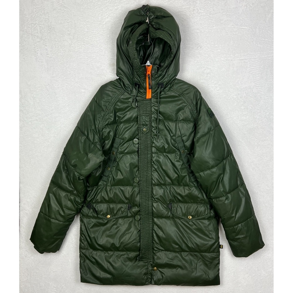 Alpha Industries Down Parka Jacket Mens Large Green‎ Hooded Puffer Alaska Winter